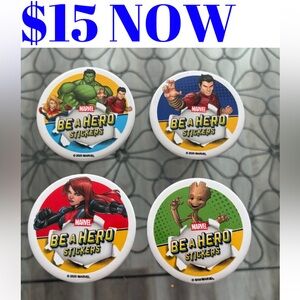 2025 MARVEL Comics BE A HERO Loblaws Superstore Complete 4 Sticker Pin Card Set